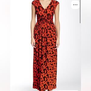 Plenty by Tracy Reese Red & Black Leaf Print Maxi Dress